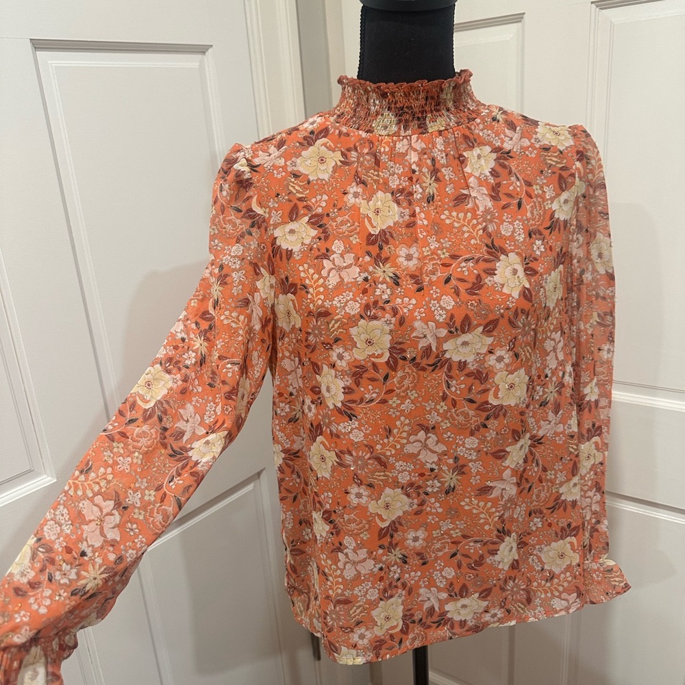 1. State Floral Print Blouse in Orange and Cream